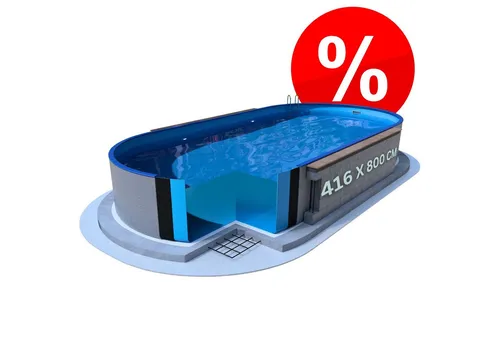 Poolomio Ovalpool Ibiza 416 x 800 cm - Ihr persönliches Sommer-Paradies - Ovalpool Ibiza 416 x 800 x 120 cm mit robuster Innenfolie und langlebiger Stahlwand. Ideal für Familien-Spaß und einfach zu montieren mit enthaltenem Skimmer-Set.