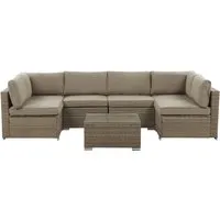 Exklusives Lounge Set Rattan für 6 Personen mit Couchtisch - Gartenmöbel: Modulares Eck-Lounge Set für 6 Personen, witterungsbeständig und pflegeleicht, inkl. komfortabler Sitzauflagen und Rückenkissen für entspannte Stunden im Freien.