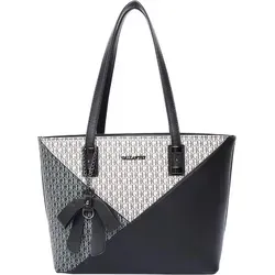 Gallantry Damen Tote Bag mit Schleife - Schwarz-Beige - Stylische Cabas-Handtasche von Gallantry mit modernem geometrischen Design und praktischem Innenraum. Ideal für den Alltag, bequem über der Schulter tragbar.