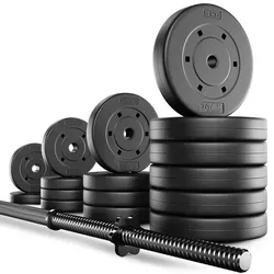 TREX SPORT Langhantel Set 55 kg - Vielseitiges Hantelset für effektives Training - Hanteln: Robustes Langhantelset mit 180 cm Stange und 16 Gewichten, ideal für vielseitiges Krafttraining und platzsparend verstaubar.