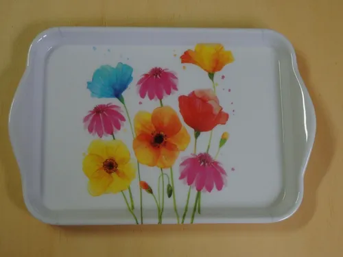 Ambiente 1x Tablett Blumen bunt gemalt 13 x 21 cm klein tray Mohn colorful flowe