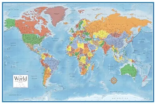 Große Weltkarte A1 beidseitig laminiert (60 × 90 cm) – Politische Weltkarte auf Englisch – Beschreibbar – Mit Hauptstädten & Städten