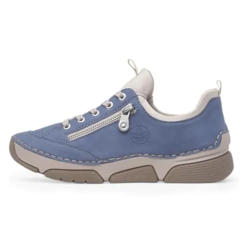 RIEKER Slip-On Sneaker Damen Gr. 38 blau-creme - Bequeme Slip-On Sneaker aus Nubuklederimitat und Textil, ideal für Freizeit. Mit weicher Innensohle und modischem Farbeinsatz für einen lässigen Look.