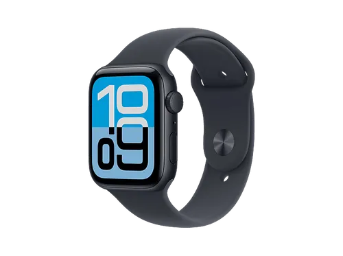 Apple Watch SE (2025) 44 mm Mitternacht Sportarmband M/L MEHQ4ZR/A - Smartwatch mit Aktivitäts-Tracking, Always-on-Display und wasserfestem Silikonarmband, ideal für Sport und Fitness.