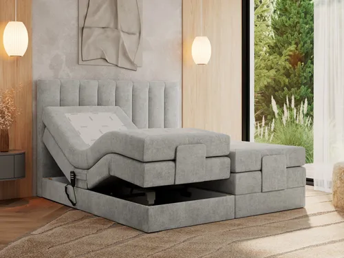 MKS MEBLE Boxspringbett 160x200 elektrisch verstellbar - Elegantes Boxspringbett mit 7-Zonen Taschenfederkern und zwei Fernbedienungen für individuelle Liegepositionen. Ideal für maximalen Komfort und ergonomische Unterstützung im Schlafzimmer.