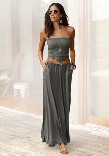 Maxikleid, mit schmalem Oberteil und Taschen, schulterfrei, Sommerkleid, Basic, Gr. 40 - N-Gr, khaki N-Gr