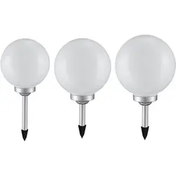 Solarlampe Kugellampe Gartenleuchte IP44 – 3er Set warmweiß - Lampen – Edle Solarleuchten in Kugel-Design für den Garten. Schützen Sie Ihre Leuchten dank IP44 vor Wetter und genießen Sie bis zu 8 Stunden warmweißes Licht.