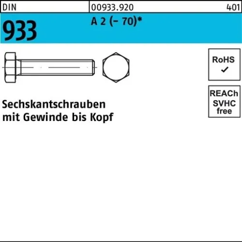 200er PACK(Stk)  000933920000060020 Sechskantschraube DIN 933 VG M 6 x 20 A 2 (-