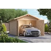 Blockbohlengarage Karibu 28 mm - Geräumige Holzgarage - Gartenhäuser, Geräteschuppen & Carports - Satteldach, aus hochwertigem Holz gefertigt, ideal für die sichere Aufbewahrung von Fahrzeugen und Gartenutensilien.
