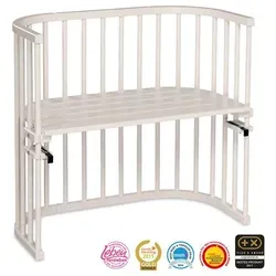 babybay Original Beistellbett aus massivem Buchenholz - Beistellbett, stufenlos höhenverstellbar und umweltfreundlich - ideal für sichere Nächte mit Ihrem Baby. Verwandeln Sie es in eine Sitzbank oder einen Spieltisch.