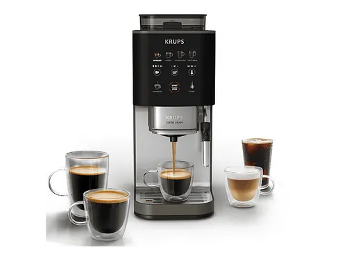 KRUPS SA403B Coffee Crush Experience Kaffeevollautomat Lioness - Kaffeevollautomat für vielseitigen Genuss: Bereiten Sie mit nur einem Knopfdruck Espresso, Filterkaffee oder Cappuccino zu. Mit kompaktem Design und einfacher Reinigung ist er der perfekte Begleiter für Kaffeeliebhaber.