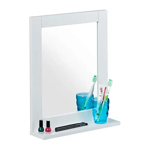 Wandspiegel Badspiegel Hängespiegel eckig MDF - Eleganter Badezimmerspiegel mit Ablagefläche, ideal für den Flur oder das Bad. Maße: 40x49 cm, leicht und modern.