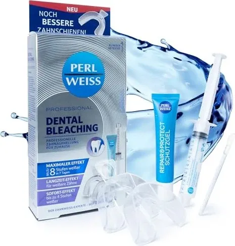 Perl Weiss Bleaching System 4.0 Zahnbleaching-Set - Zahnbleaching-Set für Damen mit 4 Teilen, inklusive Applikator und Bleichgel. Für ein strahlendes Lächeln – einfach und effektiv in der Anwendung.