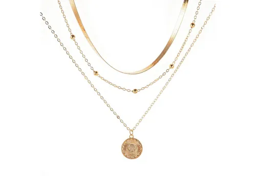 KARMA Kette mit Anhänger Halskette Damen mehrreihig Gold Damenhalskette (mehrreihig, 45 cm), Dreilagige Damenhalskette mit Anhänger Layer