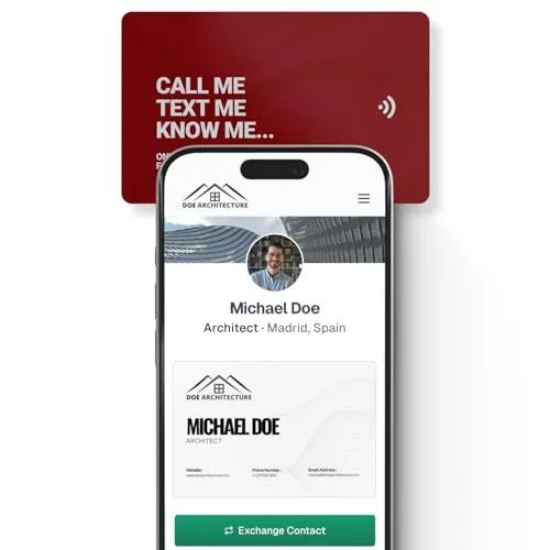 KNOW.EE Digitale Visitenkarte | NFC Smart Networking Karte + QR-Code | Tippen zum Teilen | Kompatibel mit iOS & Android (Rot)