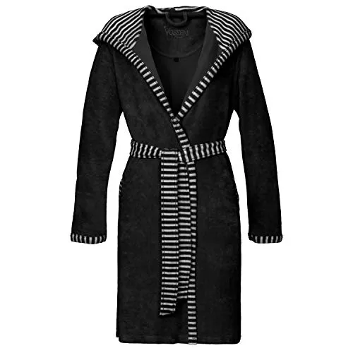 Vossen Damen Bademantel Juno graphit M - Hochwertiger Damenbademantel aus 80% Baumwolle, 20% Polyester mit stylischem Streifendesign, ideal für gemütliche Stunden zu Hause.