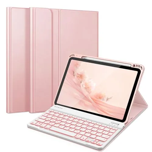FINTIE Tastatur Hülle für iPad Air 11 Zoll 2024 - Tastatur Hülle mit magnetisch abnehmbarer, beleuchteter Tastatur, 3 Helligkeitsstufen und 7 Farben. Ideal zum komfortablen Tippen und Schutz des iPads.