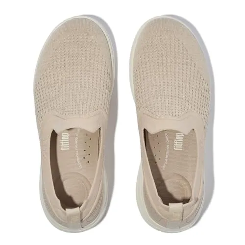 FitFlop Superq Knit Slip-Ons Sneaker für Damen – Stone Beige Platino, Größe 42 EU - Bequeme Slip-Ons mit ergonomischer Form und dämpfender iQushion-Mittelsohle. Ideal für den Alltag und optimalen Halt bei jedem Schritt.
