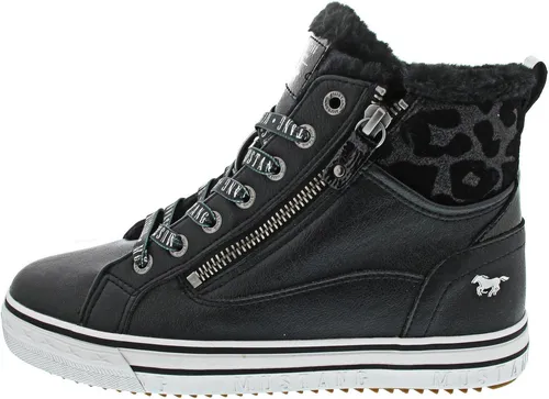 Mustang High Top Sneaker Schwarz EU 36 - Damen-Sneaker aus Kunstleder mit warmem Innenschuh, ideal für kalte Tage und modischen Sport-Look.