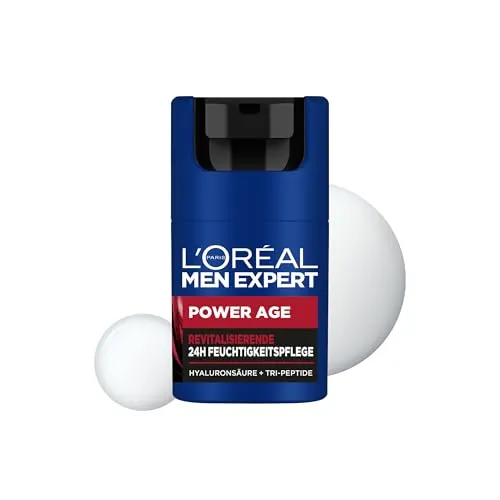 L'Oréal Men Expert Power Age 24H Gesichtscreme 50 ml - Gesichtscreme für Männer mit Hyaluronsäure, ideal gegen erste Alterserscheinungen. Revitalisiert trockene Haut und sorgt für ein frisches, straffes Hautgefühl.