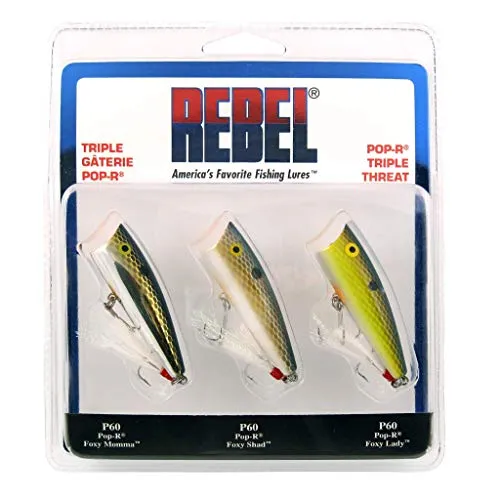 Rebel Lures Pop-R Topwater Popper Angelköder, Triple Threat 3er-Pack, Pop-R (1/4 oz), Einheitsgröße