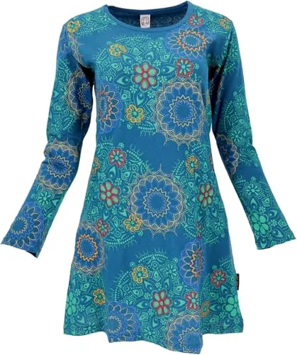 GURU SHOP Besticktes Boho Chic Minikleid in Petrol - Damen, Größe XL - Dieses farbenfrohe Minikleid begeistert mit floraler Stickerei und bequemem Baumwollmaterial. Ideal für Alltag und besondere Anlässe, bietet es vielseitige Tragemöglichkeiten und einen perfekten Sitz.