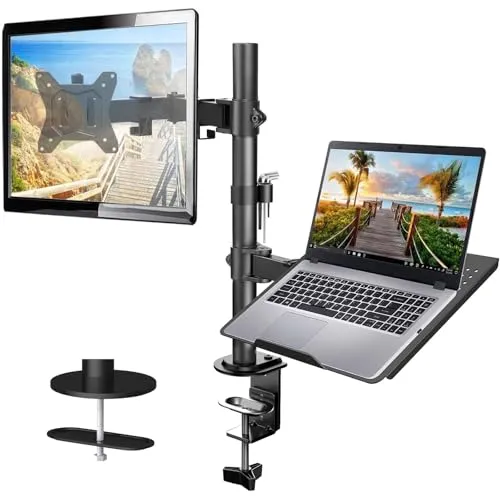 HUANUO Monitor Halterung mit Laptop Arm, Monitor Laptop Halterung für 13-32 Zoll Bildschirmhalterung 1 Monitor & 17 Zoll Notebook, VESA 75/10, Gaming