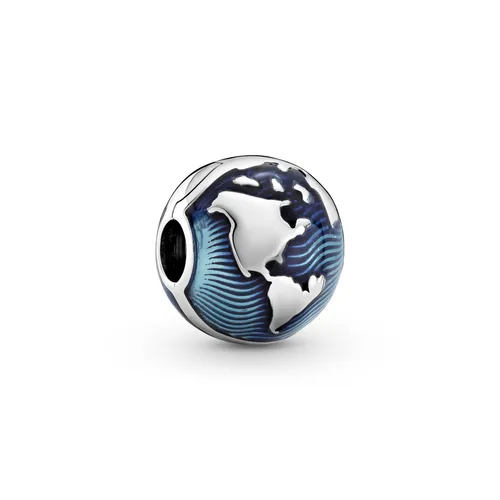 PANDORA Blauer Globus Clip Charm aus Sterlingsilber mit blauer Emaille