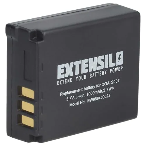 EXTENSILO Akku kompatibel mit Panasonic Lumix DMC-TZ5, DMC-TZ50 Kamera (1000 mAh, 3,7 V, Li-Ion)