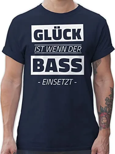 T-Shirt Herren - House Music Techno & Rave Outfit - Glück ist wenn der Bass einsetzt - 3XL - Navy Blau - Festival Tshirt Konzert Musik für männer Festival-Outfits Festivals Raver Shirt Oberteil
