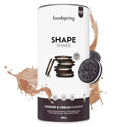 foodspring Shape Shake Cookies & Cream – Vollwertiger Mahlzeitenersatz-Shake zur Gewichtskontrolle mit Premium Protein, 202 kcal pro Portion, Glutenfrei - 900g