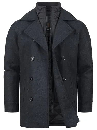 Indicode Herren INLunil Kurzmantel mit Stehkragen | Wollmix-Mantel für Männer in Charcoal Mix, Größe L - Wärmendes Innenfutter und durchdachte Schnittführung für höchsten Tragekomfort. Ideal für kalte Wintertage. Regular Fit - perfekte Passform für Größe L. Hochwertige Verarbeitung und modernes Design!