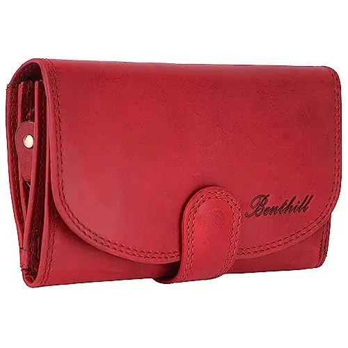 Benthill Geldbörse Damen Echt Leder - Vintage Portemonnaie mit RFID-Schutz - Geldbörse aus echtem Leder mit RFID-Schutz, ideal für sicheres Aufbewahren von Karten und Münzen. Viel Platz dank mehreren Kartenfächern und einem praktischen Reißverschlussfach.