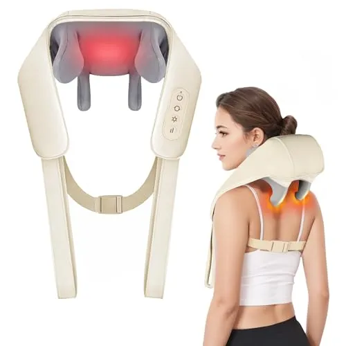 Elektrisches Shiatsu Nackenmassagegerät mit Wärme - Kabellos, 4D Deep Tissue für Nacken- und Schultermassage - Genießen Sie entspannende Massagen jederzeit und überall mit unserem kabellosen Shiatsu Massagegerät. Die Heizfunktion und 2 Modi sorgen für individuelle Muskelentspannung und Stressabbau.