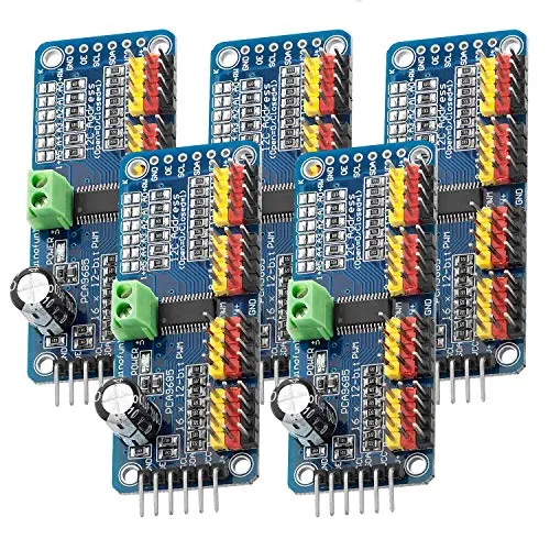 AZDelivery PCA9685 16 Kanal 12 Bit PWM Servotreiber Set - Einplatinenrechner: Set mit 5 PWM Motor-Treibern für bis zu 16 Geräte, inkl. E-Book für schnelle Einrichtung und umfassende Anleitungen.
