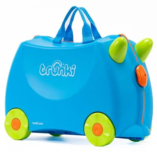 Trunki Kinderkoffer Trolley Terrance (Blau) - Kinderkoffer & -gepäck mit Sitzfunktion – ideal für Reisen und als Spielzeug, leicht und langlebig mit 5 Jahren Garantie, perfekt für kleine Abenteurer.