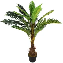 Künstliche Palme 100 cm - Realistische Kunstpflanze mit 18 Palmenwedeln - Künstliche Pflanzen für lichtarme Räume, sehr realistisch mit echten Palmenfasern am Stamm. Pflegeleicht und sofort dekorativ, Höhe: 100 cm, Durchmesser: 70 cm.