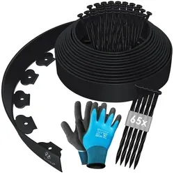 KESSER Rasenkante Flexible Beetumrandung aus Kunststoff 10/ 20/ 30/ 40/ 50m - Höhe 5cm, Mähkante Pflastersteine Palisade, Rasenkante mit Erdanker + Handschuhe Beeteinfassung Beetbegrenzung schwarz 1000 cm x 5 cm