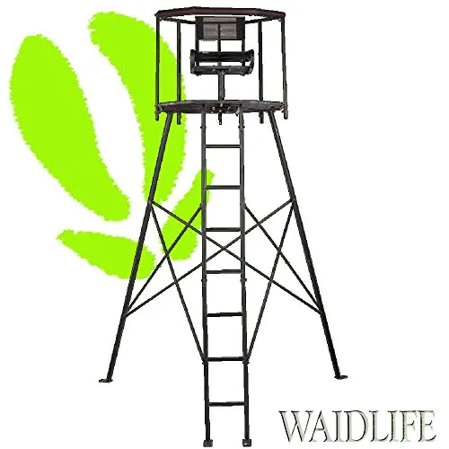 Waid-Life 360° Hochsitz Metall - Drehbarer Ansitz für die Jagd - Hochsitz aus robustem Metall, 360° drehbar und über 3 Meter hoch, ideal für präzises Jagen. Max. Belastbarkeit 145 kg, Plattformgröße 106 x 106 cm.