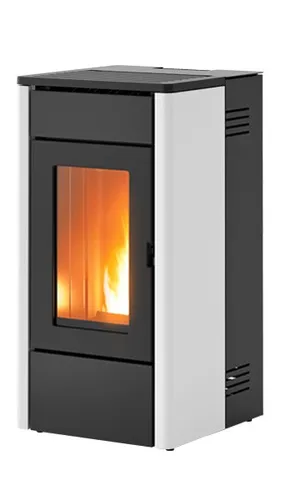 Pelletofen MCZ May 7 kW - Moderner Kaminofen aus Stahl und Gusseisen - Eleganter Pelletofen in Weiß mit hoher Energieeffizienz (A++). Ideal für verschiedene Wohnräume, bietet variable Wärmesteuerung und beeindruckenden Wirkungsgrad von 95%. Perfekt für behagliche Wärme!