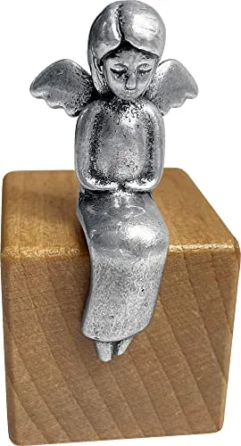 Engelfigur auf Holzwürfel - Dein Schutzengel ist bei dir: Dein Schutzengel ist bei dir. Engel aus Metall auf Holzpodest