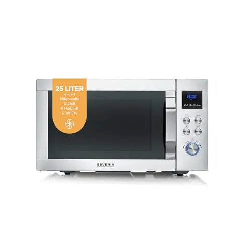 SEVERIN 4-in-1 Mikrowelle „Crispy Wave“ - Mikrowelle mit Heißluft-Funktion bis 230°C, 20L Kapazität und vielseitigen Kochmöglichkeiten – ideal für kreative Küchenideen.