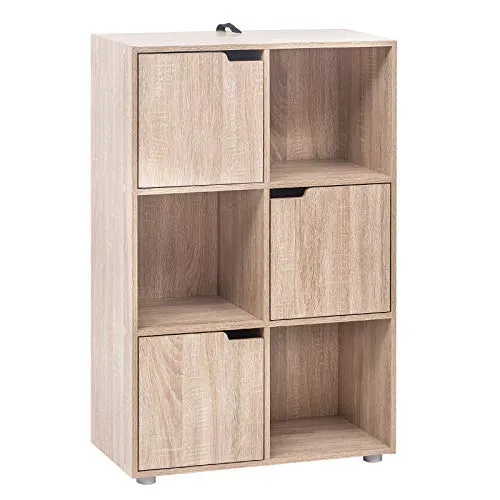 WOLTU Bücherregal mit 3 Türen und 6 Fächern, 59,6 x 91 x 29 cm, für Wohnzimmer und Arbeitszimmer - Kompaktes und modernes Bücherregal mit nordischem Design für vielseitige Nutzung. Ideal zur Aufbewahrung von Büchern, Akten oder Spielzeug und sorgt für Ordnung in jedem Raum.