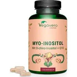 Inositol Komplex Vegavero® | Hormon Balance bei PCOS - Vitamin B9 (Folsäure) mit Myo-Inositol und D-Chiro-Inositol, unterstützt Fruchtbarkeit und Hormonregulation, vegan und ohne Zusatzstoffe, 120 hochdosierte Kapseln.