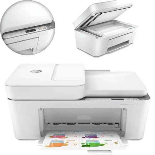 HP Deskjet 4120e All-in-One - Multifunktionsdrucker in Weiß - Drucker, Scanner, Kopierer und Faxgerät in einem – der HP Deskjet 4120e bietet automatische Papierzuführung für schnelles Arbeiten und Dual-Band WLAN für zuverlässige Verbindungen.