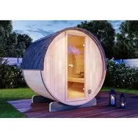 FinnTherm Fass-Sauna Mini XS - Outdoor Sauna für 3 Personen, mit 42 mm Wandstärke und hervorragender Wärmedämmung aus nordischer Fichte für maximale Entspannung und gesundheitsfördernde Saunagänge.
