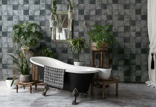 Fototapete MARBURG "Tile", grau (schiefergrau), B:0,53m L:10,05m, Vlies, Tapeten, moderne Tapete für Wohnzimmer Schlafzimmer Küche