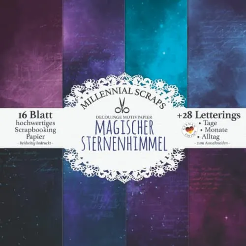 DECOUPAGE MOTIVPAPIER Magischer Sternenhimmel: Für Collagen, Karten, Junk Journals & Reisetagebücher –DIY Papier & Zubehör zum Ausschneiden I Mit Letterings I Kalender Basteln, Tagebuch Deko & Inspo
