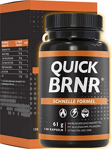 BRNR QUICK Fatburner - Schnelles Abnehmen - QUICK BRNR - Be Ready, No Rest! Diese Kapseln unterstützen dich bei deinen Abnehm-Vorsätzen mit einer einzigartigen Pflanzenstoff-Rezeptur und sind ideal in deiner täglichen Routine.