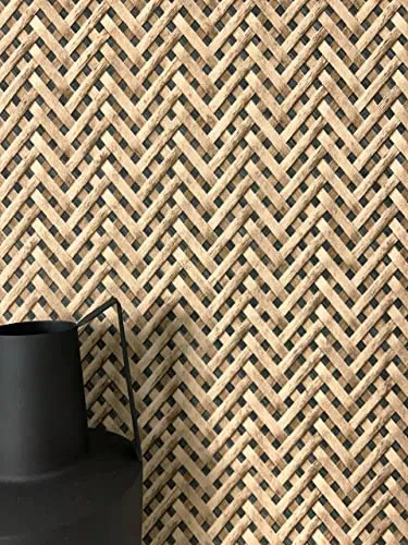NEWROOM Tapete Schwarz Vliestapete Rattan - Moderne Mustertapete für Landhausstil - Tapeten für jeden Raum: Hochwertige Vliestapete in Schwarz und Braun, lichtbeständig und leicht abziehbar. Inkl. Tapezier-Ratgeber für ein perfektes Ergebnis!